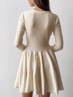 New Plain Pleated Sweater Short Dress White Dresses|Black Dresses