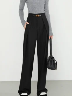 Clearance Plain Pockets Straight Pants Pants|Bottoms