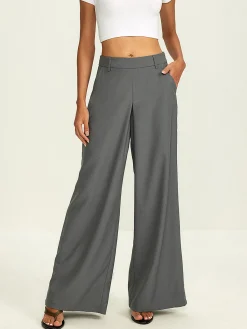 Online Plain Pockets Suit Wide Leg Pants Bottoms