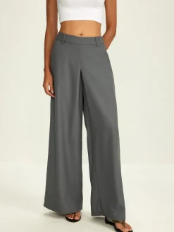 Online Plain Pockets Suit Wide Leg Pants Bottoms