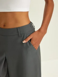 Online Plain Pockets Suit Wide Leg Pants Bottoms