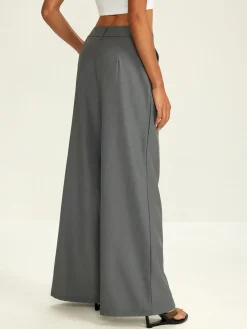 Online Plain Pockets Suit Wide Leg Pants Bottoms