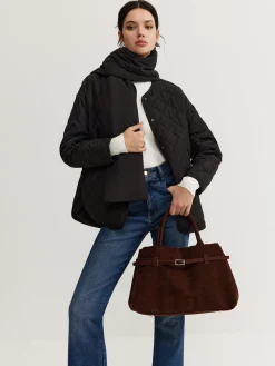 Online Plain Quilted Button Winter Coat With Scarf Outerwear|Tops