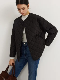 Online Plain Quilted Button Winter Coat With Scarf Outerwear|Tops