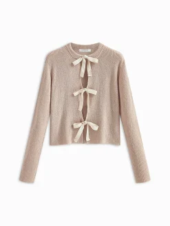 New Plain Ribbed Bow Knotted Cardigan Cardigans|Sweaters & Cardigans
