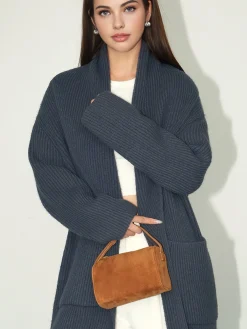 Plain Ribbed Pockets Long Cardigan Cardigans|Sweaters & Cardigans