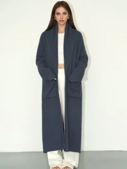 Plain Ribbed Pockets Long Cardigan Cardigans|Sweaters & Cardigans
