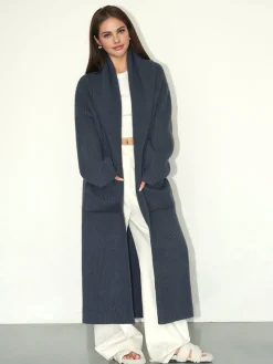 Plain Ribbed Pockets Long Cardigan Cardigans|Sweaters & Cardigans