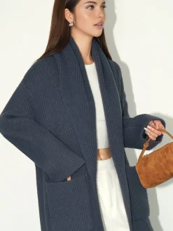 Plain Ribbed Pockets Long Cardigan Cardigans|Sweaters & Cardigans