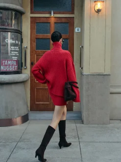 Sale Plain Ribbed Split Sweater Skirt Set Skirt Sets|Long Sleeve Sets