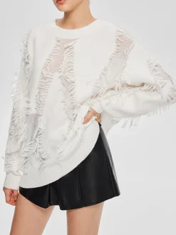 Outlet Plain Ripped Tassel Sweater Sweater Tops|Sweaters & Cardigans