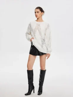 Outlet Plain Ripped Tassel Sweater Sweater Tops|Sweaters & Cardigans