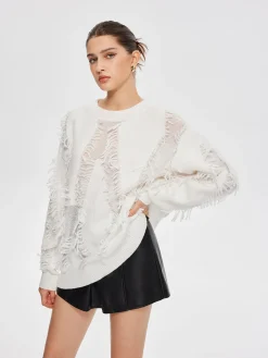Outlet Plain Ripped Tassel Sweater Sweater Tops|Sweaters & Cardigans