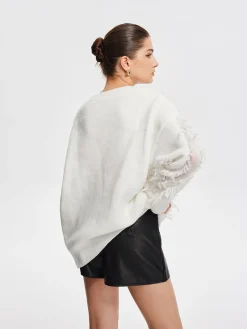 Outlet Plain Ripped Tassel Sweater Sweater Tops|Sweaters & Cardigans