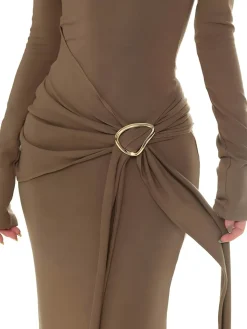 Hot Plain Ruched Slim Knit Dress Sweater Dresses|Casual Dresses