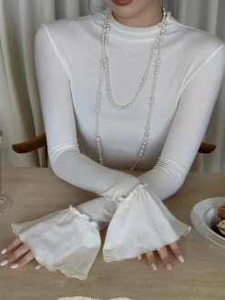 Clearance Plain Ruffle-Cuff Jersey Top T-shirts|Tops