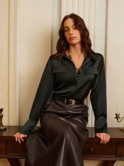 Hot Plain Satin Polo Shirt Tops