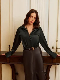 Hot Plain Satin Polo Shirt Tops