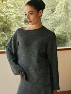 Sale Plain Sequins Shift Sweater Co-ords Sweater Tops|Sweaters & Cardigans