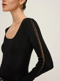 Online Plain Sheer Piping Knit Top Sweater Tops|Sweaters & Cardigans