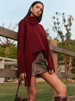 Outlet Plain Shift Sweater With Scarf Knitwear|Tops