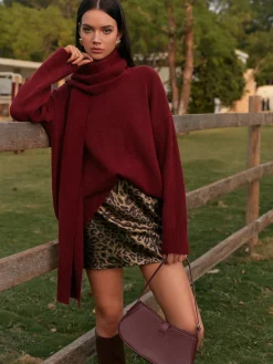 Outlet Plain Shift Sweater With Scarf Knitwear|Tops