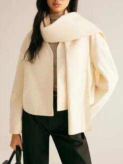Plain Short Coat With Scarf Outerwear|Coats