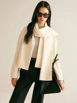 Plain Short Coat With Scarf Outerwear|Coats