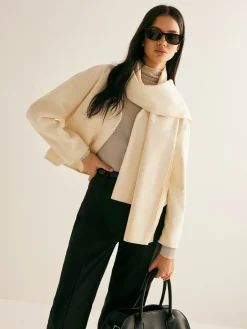 Plain Short Coat With Scarf Outerwear|Coats