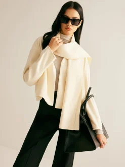 Plain Short Coat With Scarf Outerwear|Coats