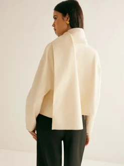 Plain Short Coat With Scarf Outerwear|Coats