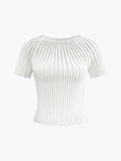 Best Plain Short Sleeve Knit Top Sweater Tops|Sweaters & Cardigans