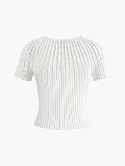 Best Plain Short Sleeve Knit Top Sweater Tops|Sweaters & Cardigans