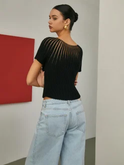 Best Plain Short Sleeve Knit Top Sweater Tops|Sweaters & Cardigans