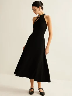 Discount Plain Sleeveless Cutout Dress Black Dresses|Casual Dresses