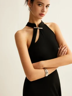 Discount Plain Sleeveless Cutout Dress Black Dresses|Casual Dresses