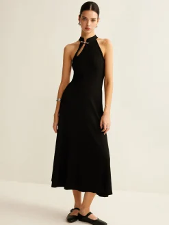 Discount Plain Sleeveless Cutout Dress Black Dresses|Casual Dresses