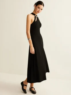 Discount Plain Sleeveless Cutout Dress Black Dresses|Casual Dresses