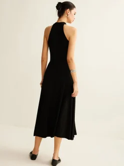 Discount Plain Sleeveless Cutout Dress Black Dresses|Casual Dresses