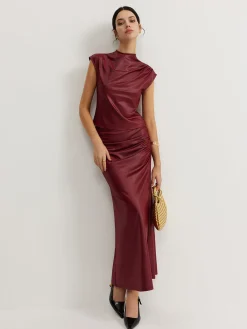 Discount Plain Sleeveless Ruched Skirt Set Skirt Sets|Long Sleeve Sets