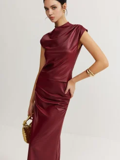 Discount Plain Sleeveless Ruched Skirt Set Skirt Sets|Long Sleeve Sets