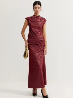 Discount Plain Sleeveless Ruched Skirt Set Skirt Sets|Long Sleeve Sets
