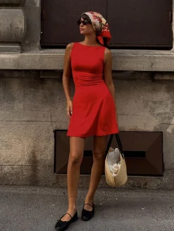 Clearance Plain Sleeveless Short Dress Casual Dresses|Summer Dresses