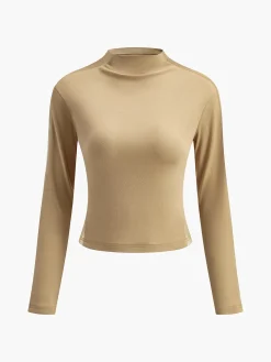 Outlet Plain Tulle Mesh Long Sleeve T-Shirt T-shirts|Tops