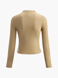 Outlet Plain Tulle Mesh Long Sleeve T-Shirt T-shirts|Tops