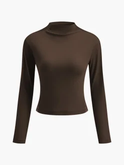 Outlet Plain Tulle Mesh Long Sleeve T-Shirt T-shirts|Tops