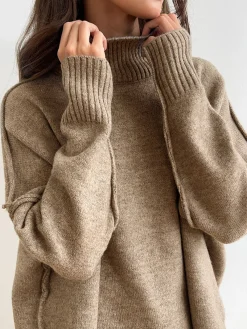 Online Plain Turtleneck Knit Pants Set Pants Sets|Knitwear