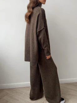 Online Plain Turtleneck Knit Pants Set Pants Sets|Knitwear