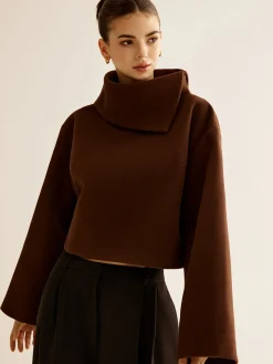 Hot Plain Turtleneck Tweed Top Outerwear|Coats
