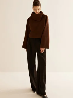 Hot Plain Turtleneck Tweed Top Outerwear|Coats